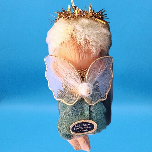 Vintage 1950s Napco Pixie Angel Knee Hugger Ornament Japan Green Felt Gold Halo - Picture 4 of 10